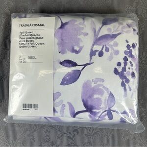 IKEA Tradgardsmal Floral Watercolor Cotton Full Queen Duvet + 2 Shams Purple